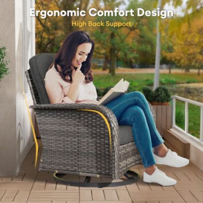 5-Piece Outdoor Wicker Patio Furniture Set, Double Resistance Rattan Rocking Chair and Coffee Table Conversation Set for Balcony Backyard and Deck with Soft Cushions and Metal Table