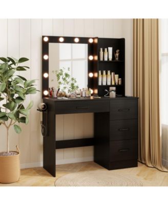 Vanity Desk with 3-Color Lights and Power Outlets