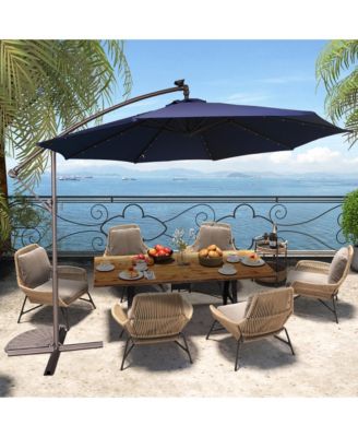 10 FT Cantilever Patio Umbrella with Lights Offset Patio Umbrella Crank Large Outdoor Umbrella Pool Umbrella