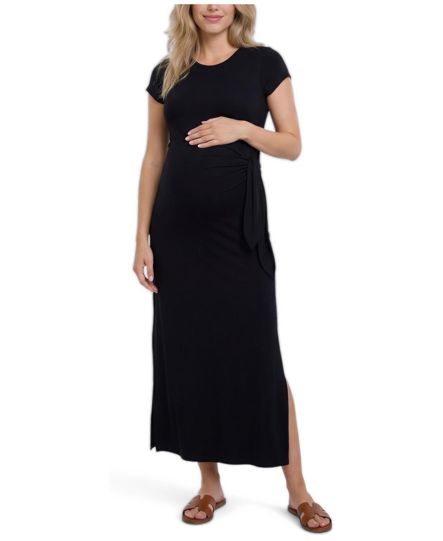 Women's Crew Neck Short Sleeve Side Tie Midi Dress - Motherhood