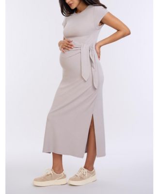 Maternity Crew Neck Short Sleeve Side Tie Midi Dress - Motherhood