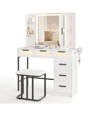 Makeup Vanity Desk with 3-Color Induction LED Lights and 6 Drawers