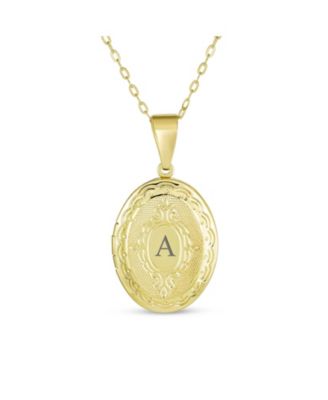 Antique Style Oval Locket Necklace Etched Leaf Scroll Gold Plated