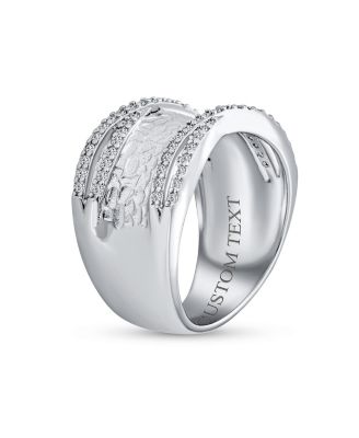 Modern Criss Cross CZ Accent Cocktail Statement Ring Brushed Matte Silver Tone Band