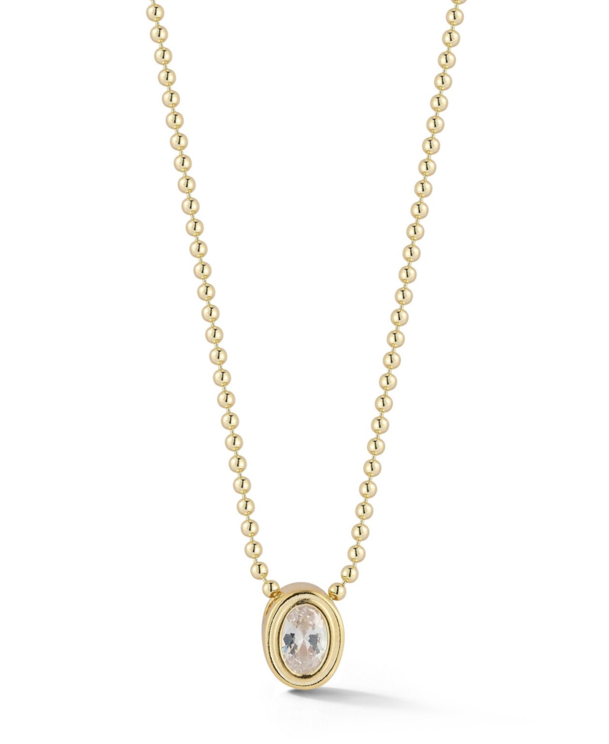 Sterling Silver Oval Pendant Necklace with Ball Chain - Gold