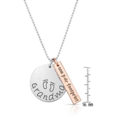 White Gold Plated & 18k Rose Gold Plated Grandma and Bar Pendant Necklace