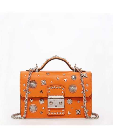 Женская сумка SUSU Hollywood Leather Small Top Handle Purse Studded Mini Crossbody Bag Structured with Buckle Closure, цвет: Оранжевый