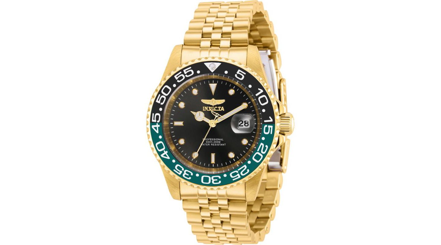 Мужские часы Invicta 36043 Pro Diver Quartz 3 Hand Black Dial, цвет: Золотой — фото 1