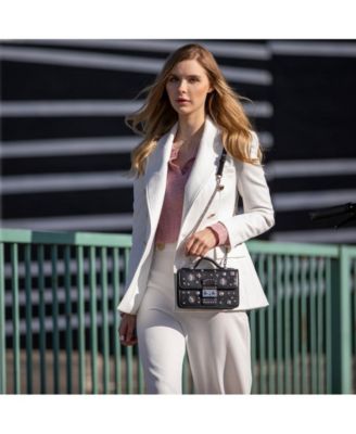 Studded Small Leather Crossbody Bag Black Purse  Women's Handbag with Top Handle