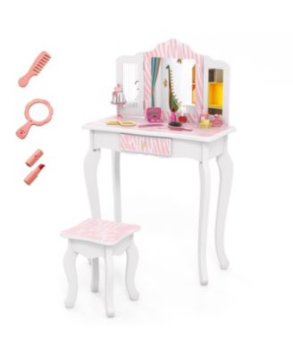 Kids Vanity Set with Drawer and 3 Makeup Accessories Fun Dressing Table for Toddlers