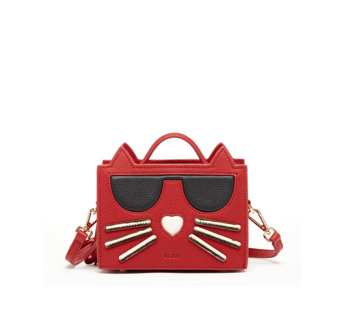 Leather Cat Bag Red Crossbody Purse Women's Handbag