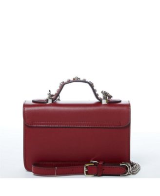 Burgundy Studded Leather Crossbody Bag Small Designer Purse with Top Handle and Embellishments for Women