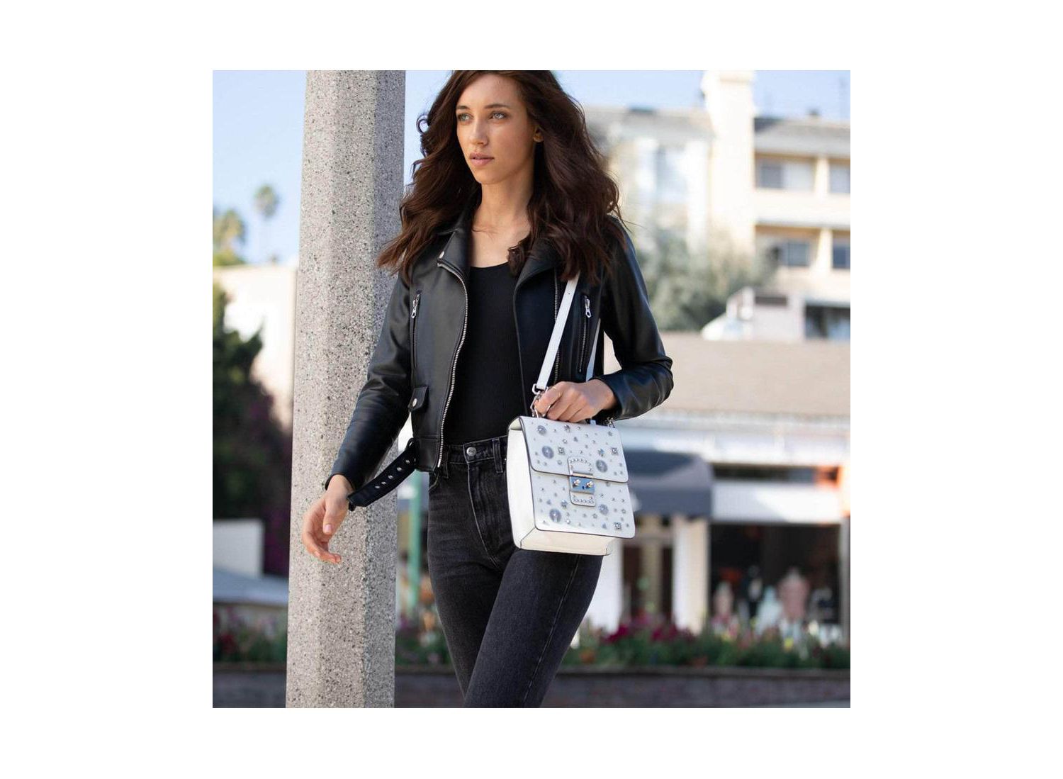 Leather Backpack Purse Convertible Crossbody Bag with Embellishments and Top Handle White Women's Handbag