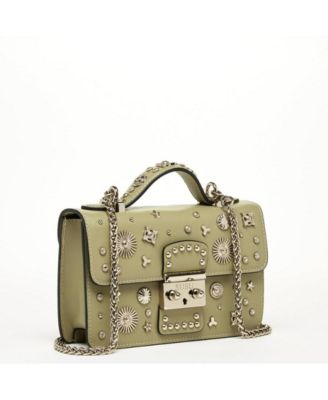 Women s Leather Crossbody Bag Designer Shoulder Purse with Top Handle Statement Handbag with Embellished for Date Night Bag