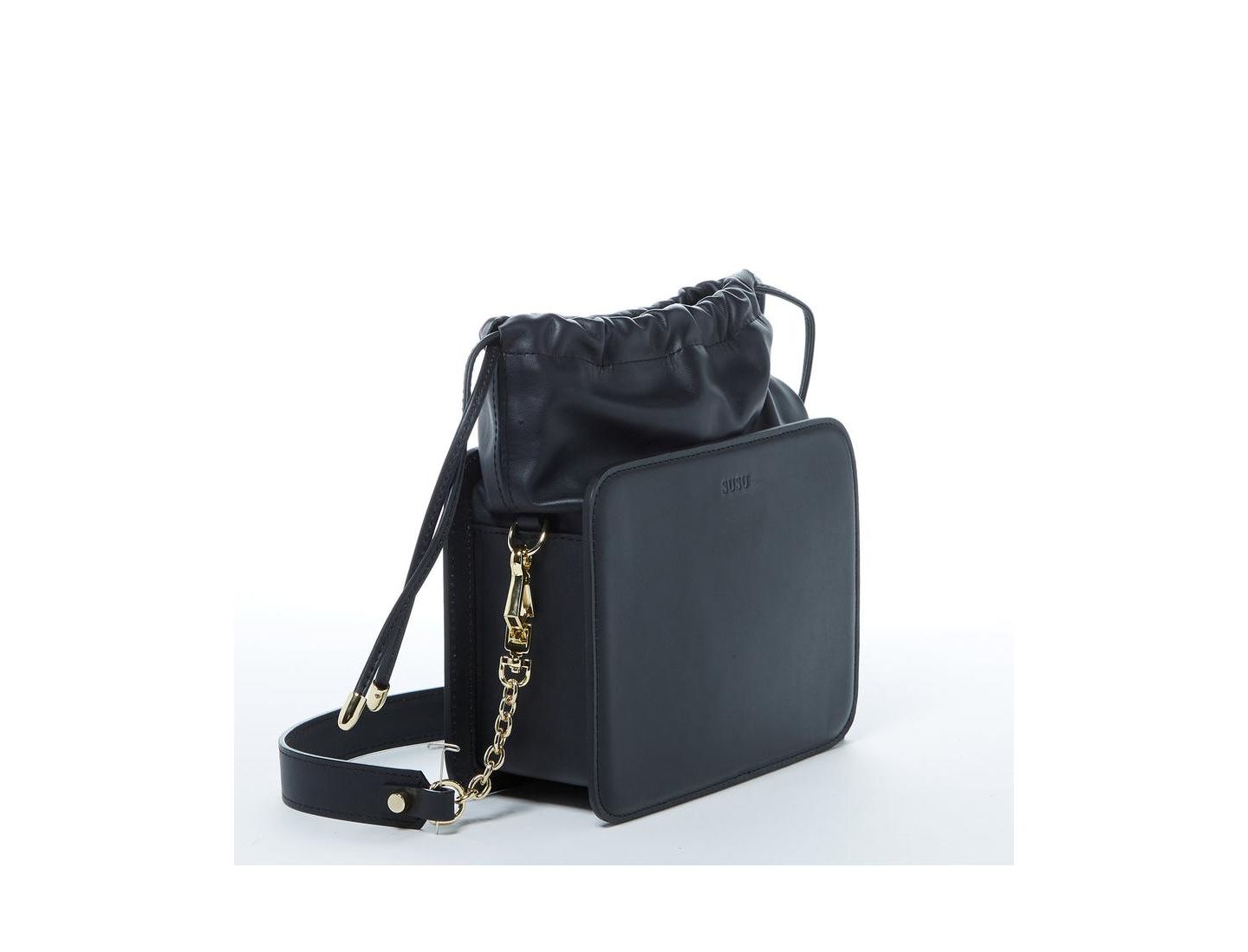 Женская сумка SUSU Black Leather Bucket Bag Medium Size Purse for Women with Drawstring Closure, цвет: Чёрный — фото 2