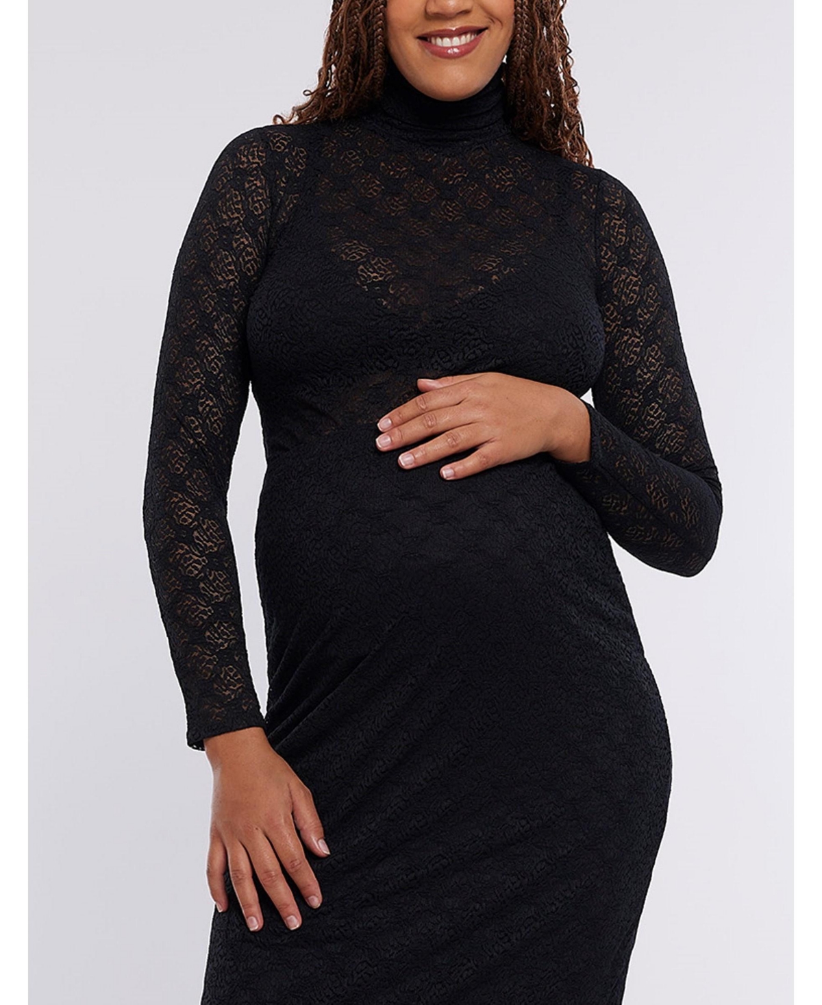 Maternity Long Sleeve Bodycon Mesh Top - Motherhood - Black lace