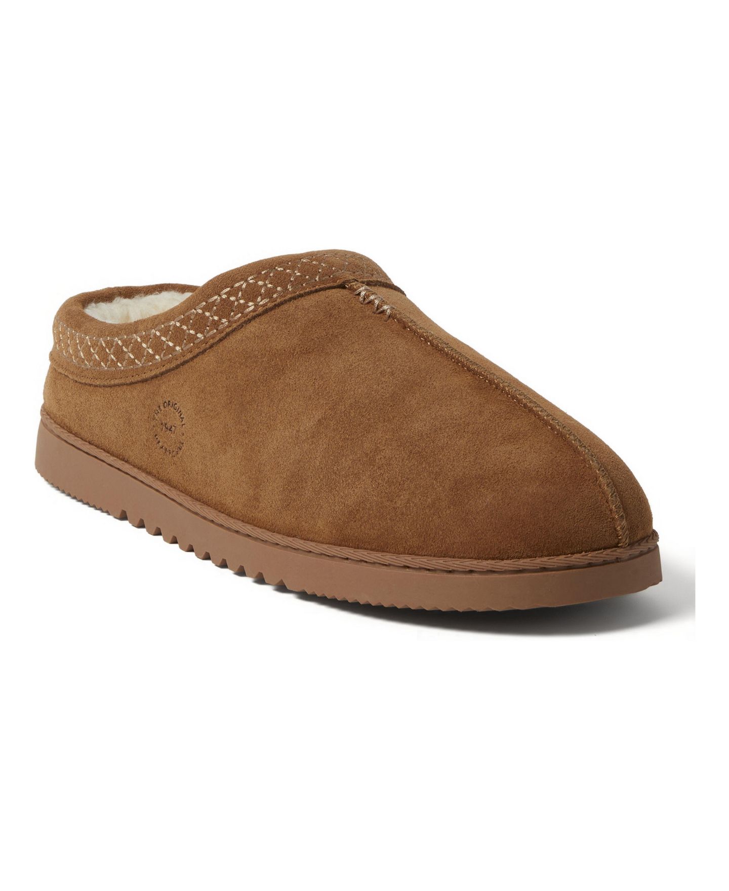 Мужские тапочки Dearfoams Dean Genuine Suede Clog Slipper with Embroidery, цвет: Каштановый — фото 1