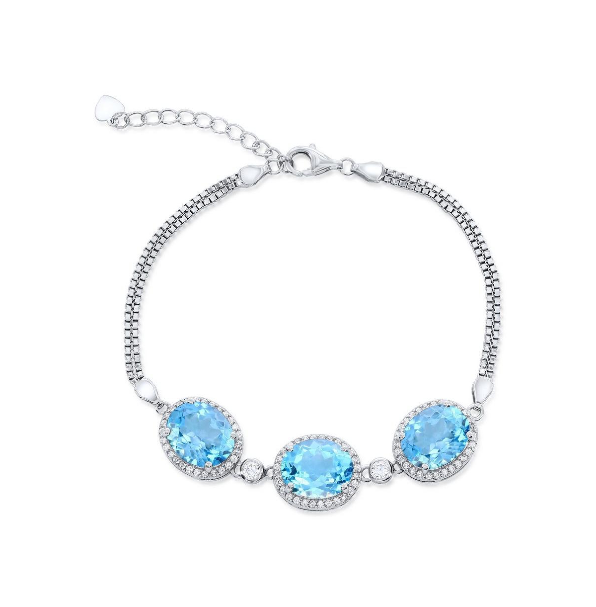 Sterling Silver, Oval Gemstone Bracelet - Blue topaz