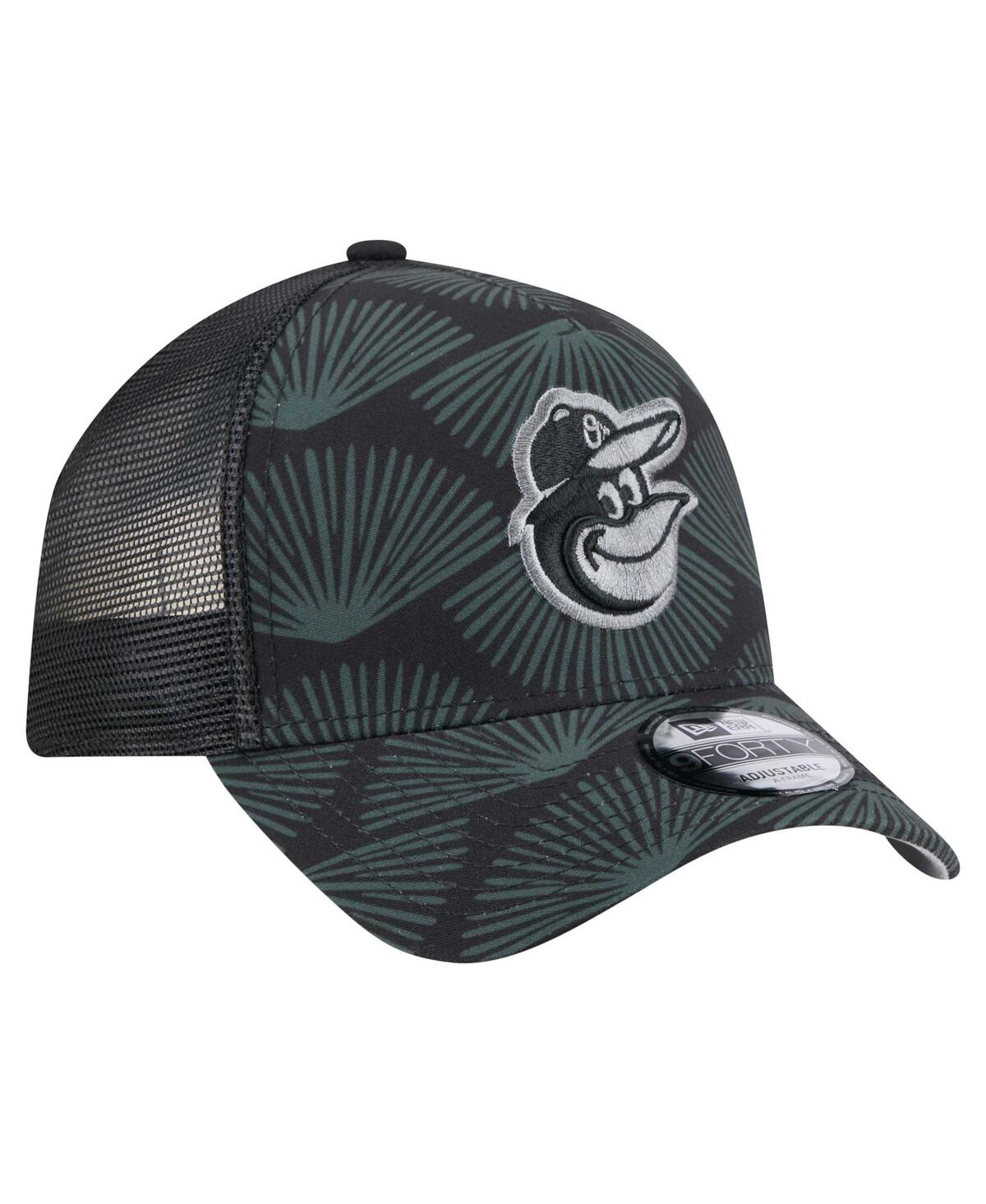 New Era Men's Black Baltimore Orioles 9forty A-frame Trucker Adjustable Hat In Black