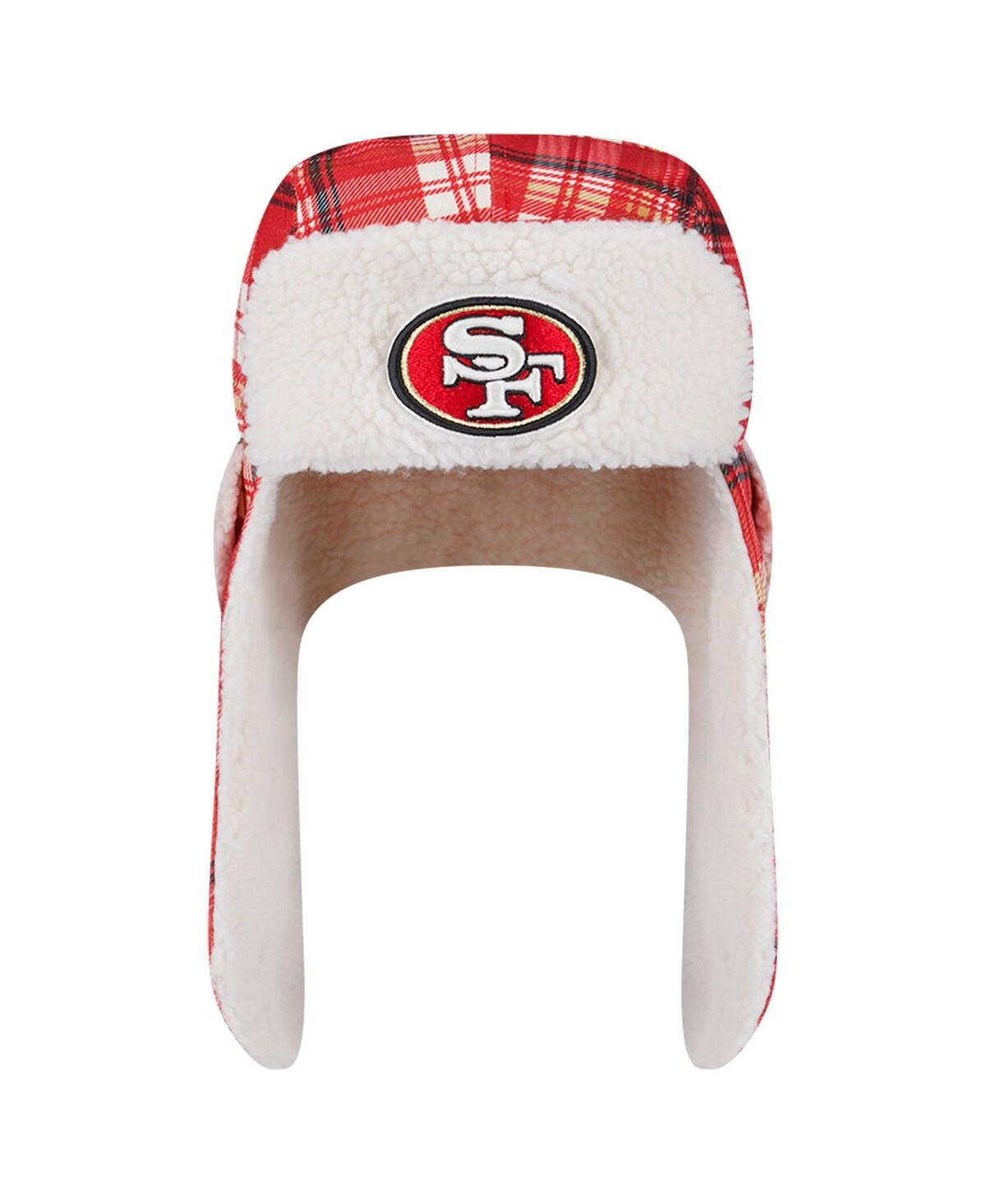 NEW ERA MEN'S SCARLET SAN FRANCISCO 49ERS SIDELINE PLAID SHERPA TRAPPER HAT 