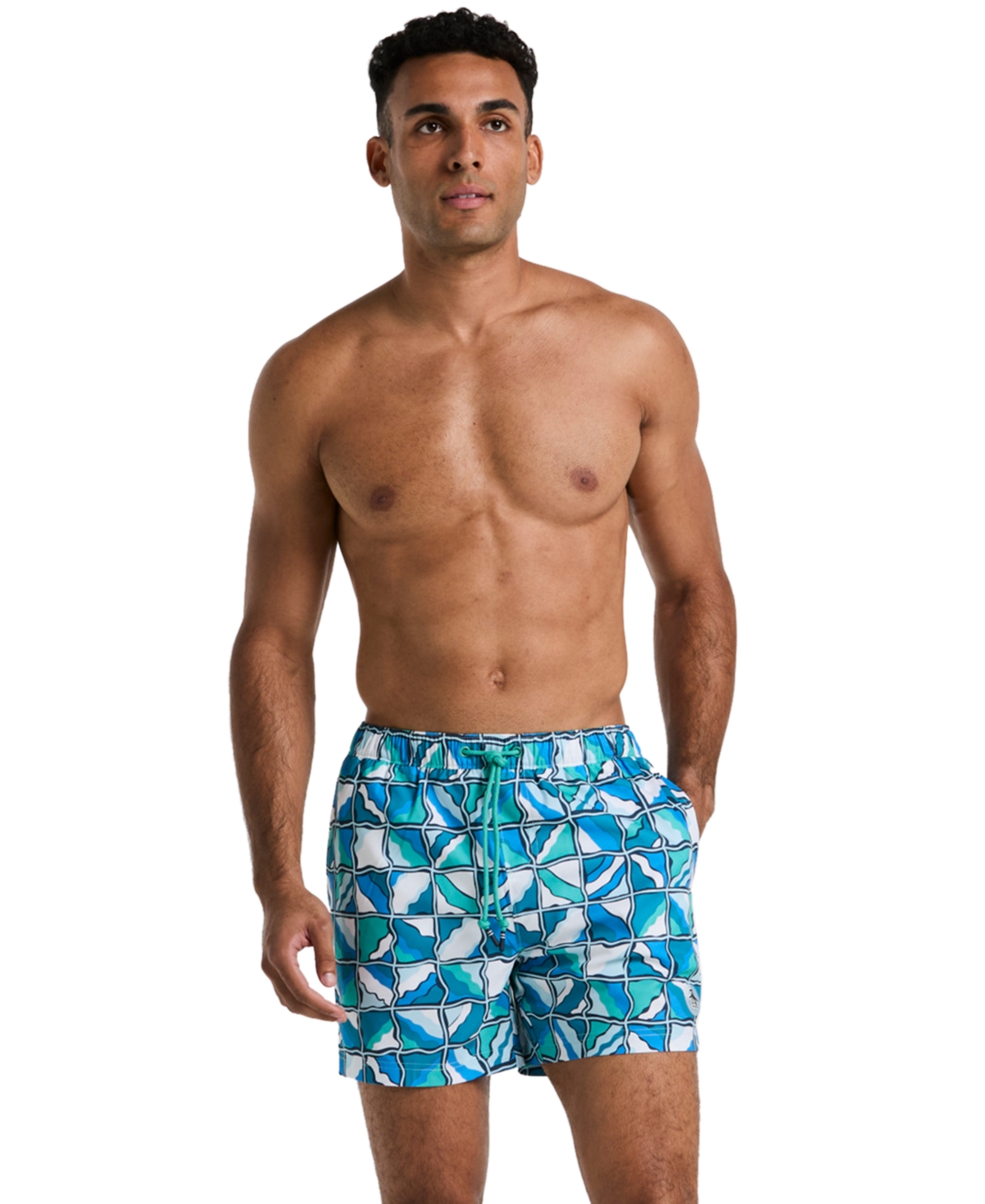 Men's Slim-Fit Geometric Swim Trunks - Crystal Blue