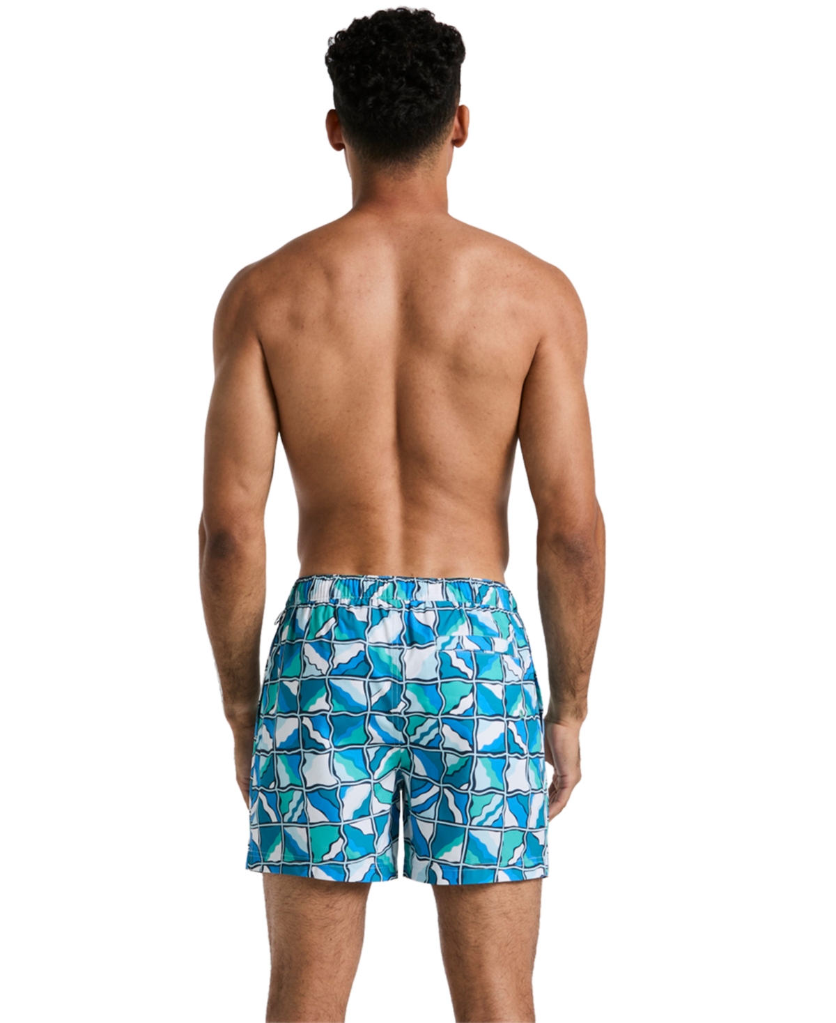 Original Penguin Men's Slim-fit Geometric Swim Trunks In Crystal Blue