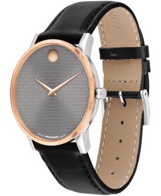 Men's Museum Classic Swiss Quartz Black Calfskin Watch, 40mm