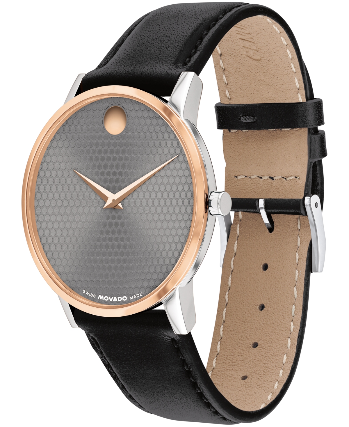 Movado Men's Museum Classic Swiss Quartz Black Calfskin Watch, 40mm In Black