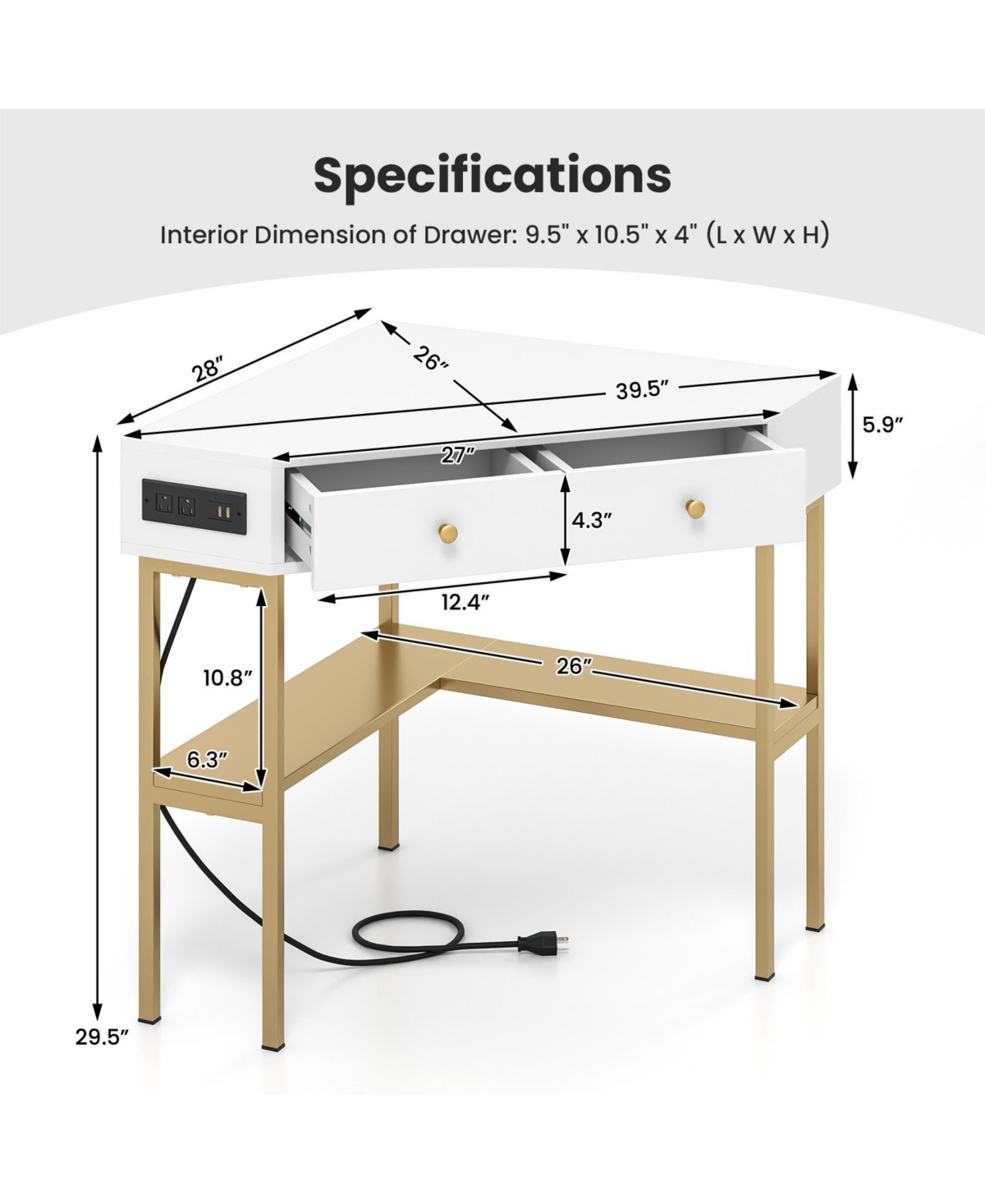 Mobile Standing Desk Height-Adjustable Laptop Cart with Split Top and Hanging Hooks