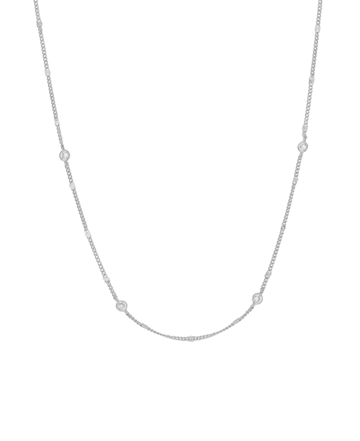 Cubic Zirconia Circular Shaped Station Necklace - Silver