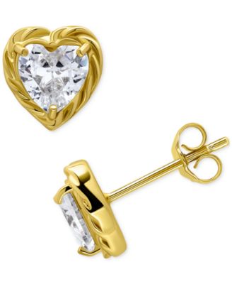 Cubic Zirconia Heart Rope Frame Stud Earrings, Exclusively at Macy's