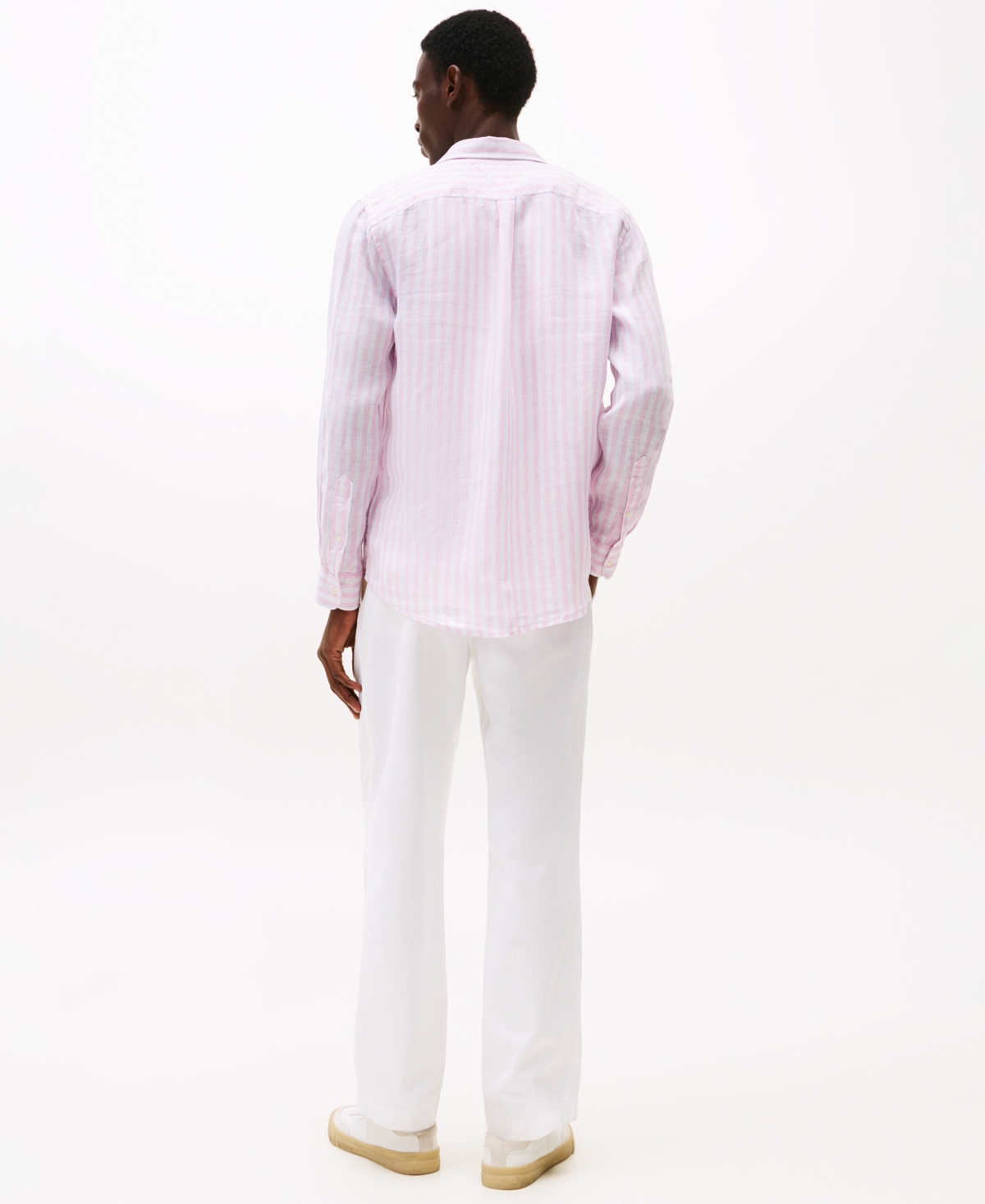 Tommy Hilfiger Regular Fit Stripe Linen Shirt In Classic Pink,stripe
