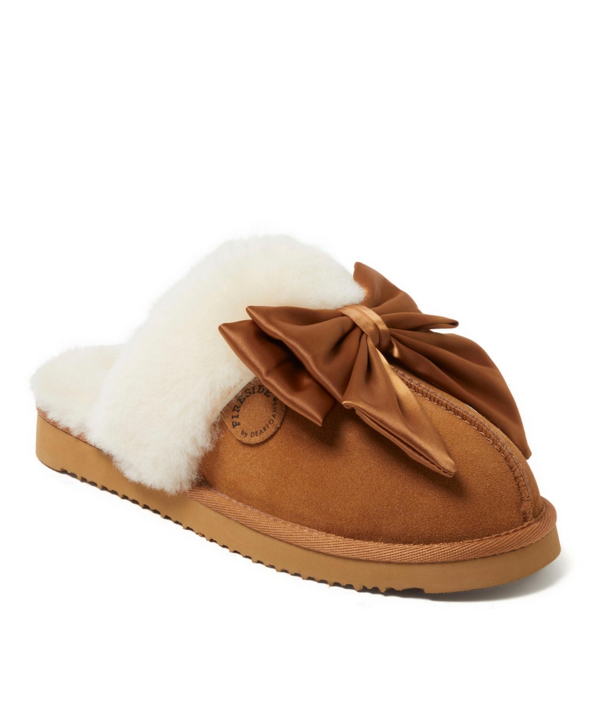 Fireside by Dearfoams Women's Sydney Genuine Shearling Scuff with Bow - Pink