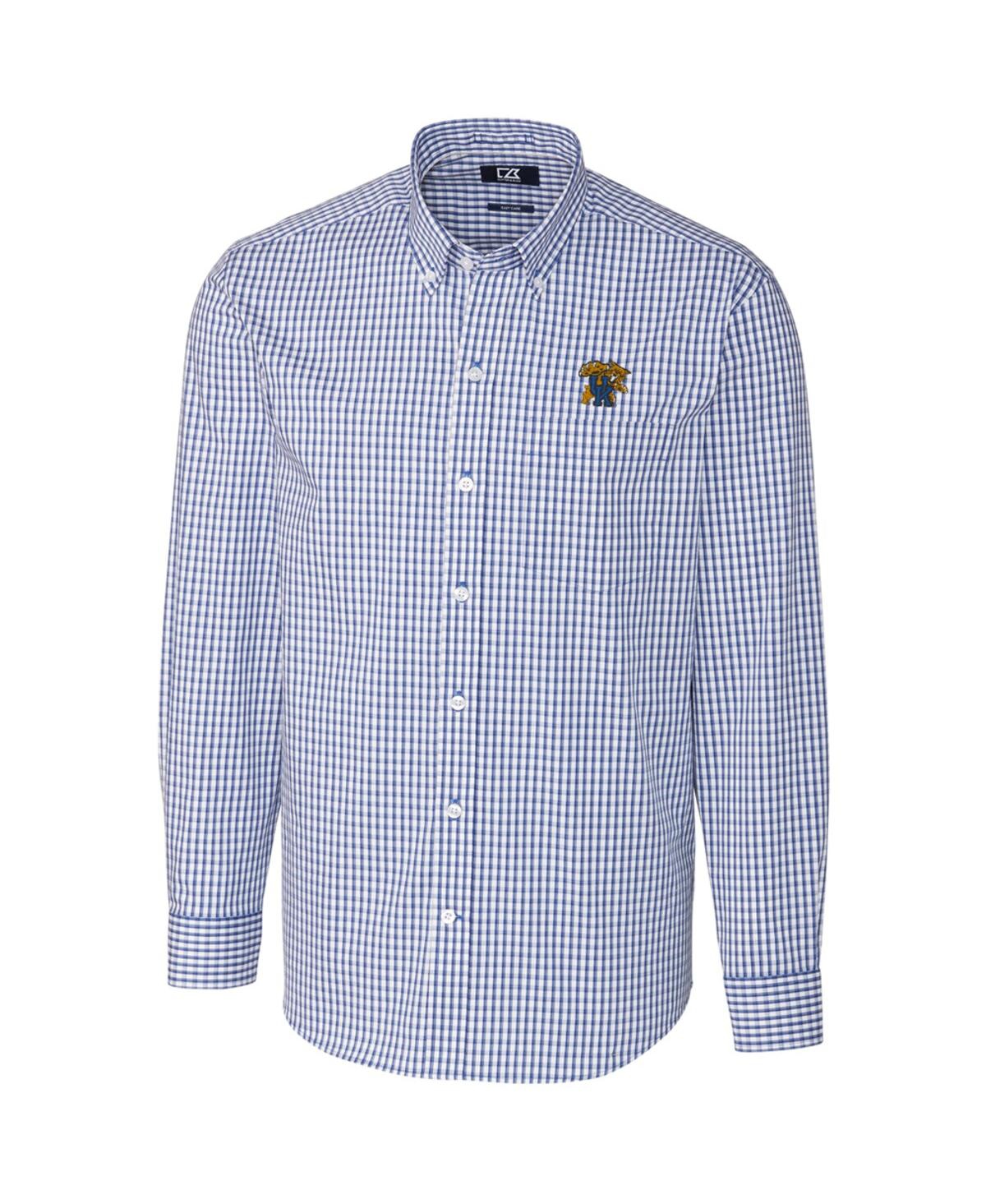 Men's Royal Kentucky Wildcats Big Tall Stretch Gingham Long Sleeve Button Down Shirt - Royal