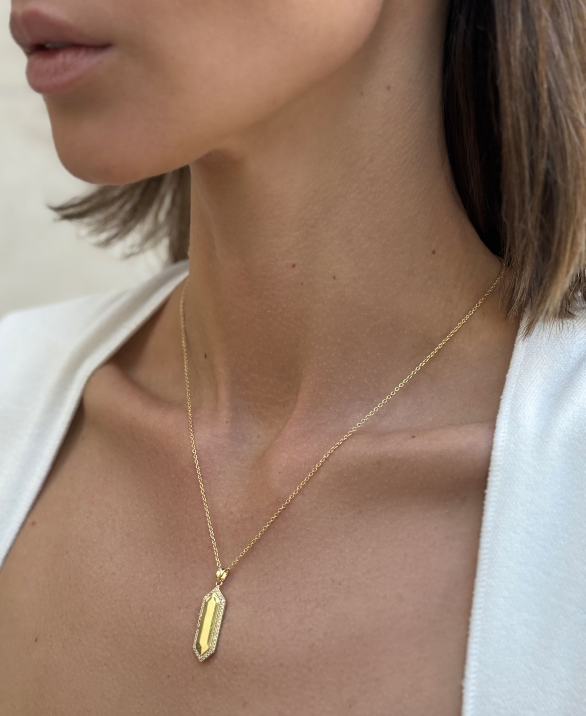 Adornia 14k Gold Plated Elongated Pave Hexagon Necklace In Gold