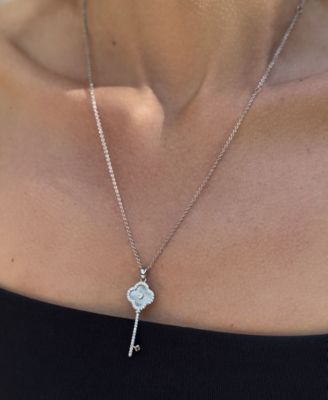 Adjustable Cubic Zirconia Pave Clover Key Pendant Necklace
