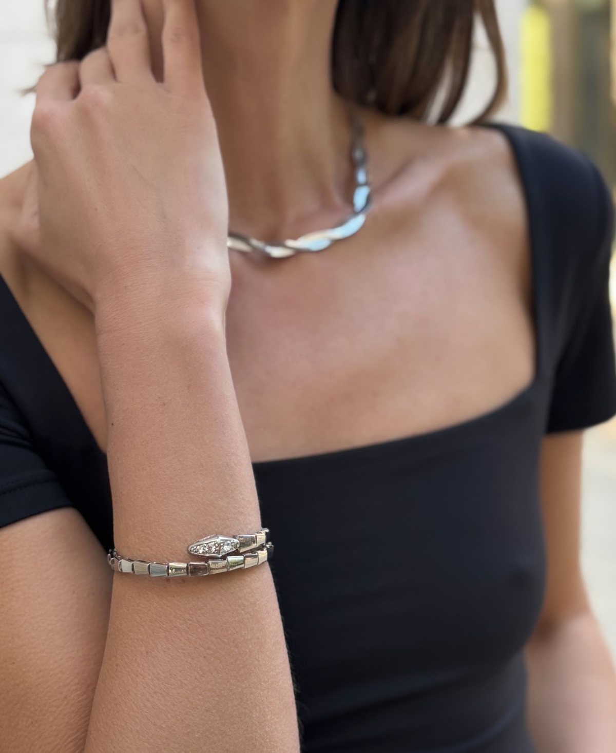 Adornia Snake Wrap Cuff In Silver