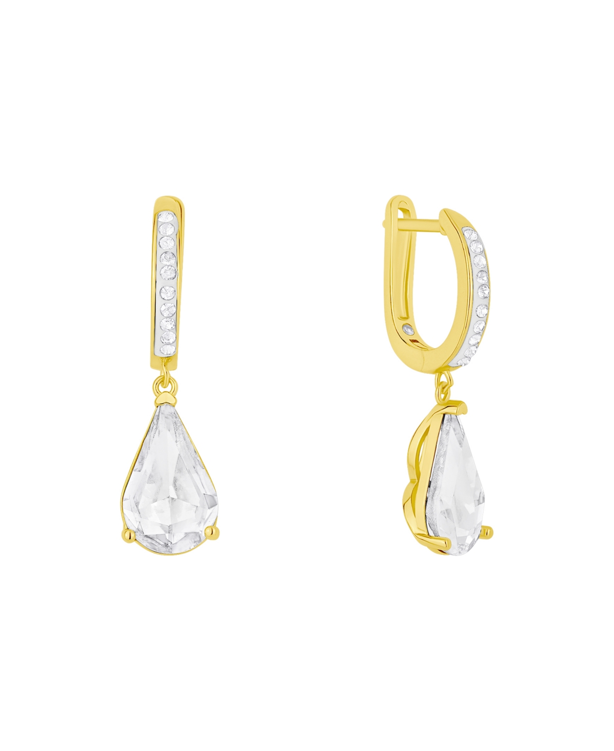 Clear Crystal Drop Hoop Earrings - Gold