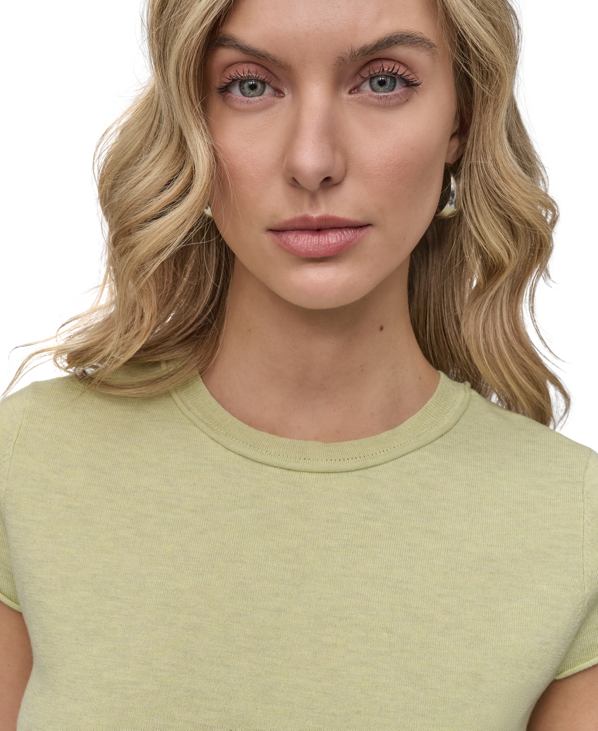 Shop Dkny Jeans Women's Cap-sleeve Crewneck Tee In Kyx - Tea Grn Heather