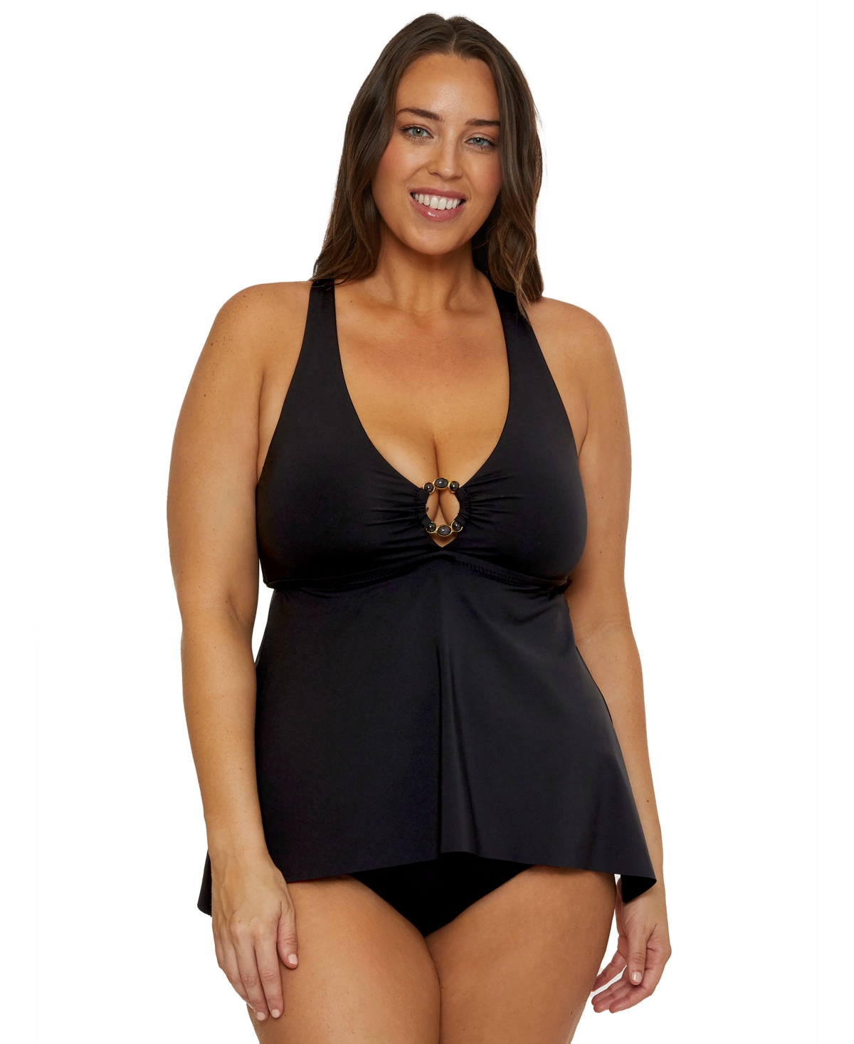 Shop Becca Etc Plus Size Marble Canyon High Waist Bikini Bottoms In Black