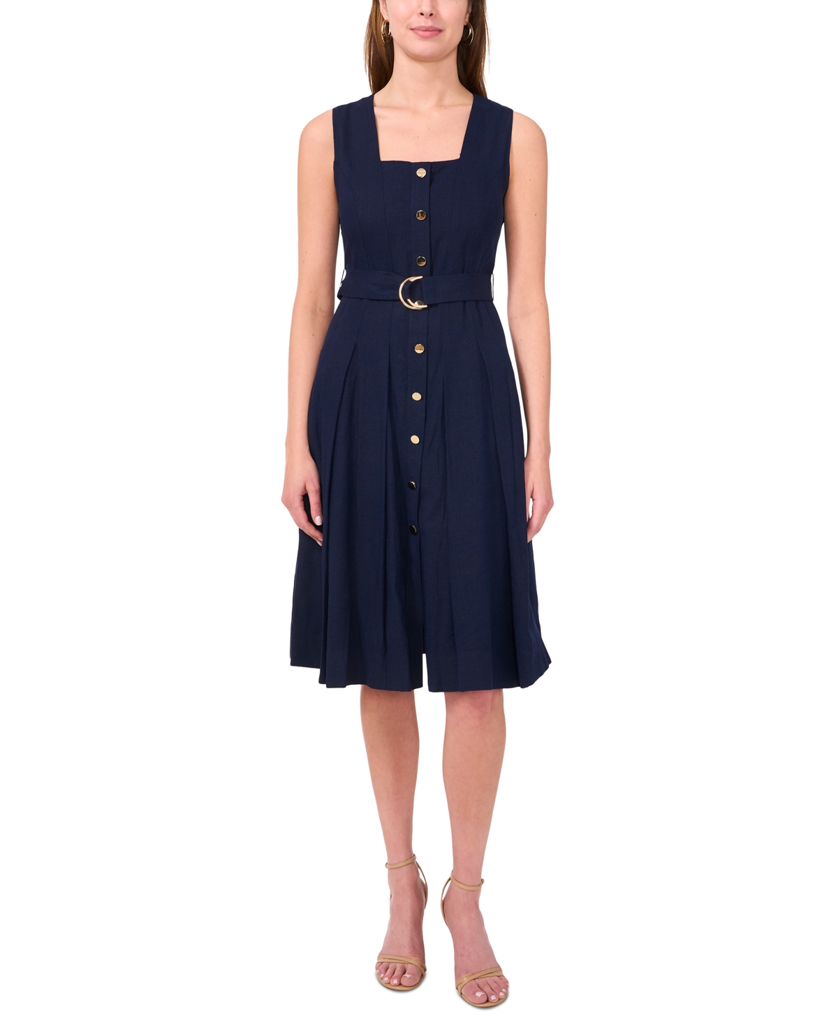 Petite Square-Neck Button-Front Sleeveless Dress - Classic Navy