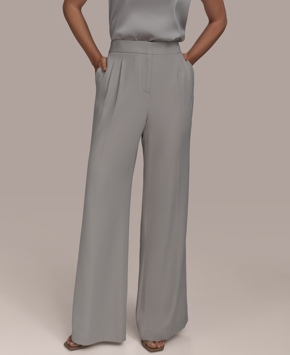Women's Pleated Wide-Leg Pants - Clay