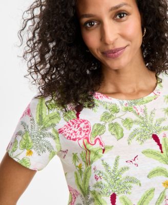 Charter Club Women's Palm Beach Printed Linen-Blend Crewneck T-Shirt, Exclusively at Macy's