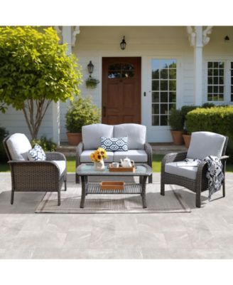 4 Pieces Patio Fruniture Set,Outdoor Wicker Sofa with Outdoor Wicker Sofa with Chairs,Coffee Table,High Back Loveseat with Thickened Cushion