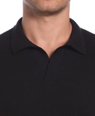 Men's Textured Knit Short-Sleeve Johnny Collar Polo Shirt