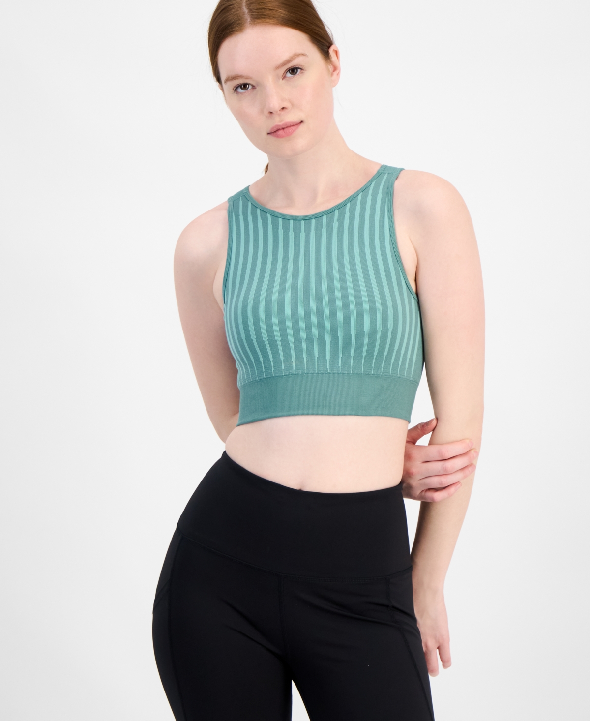 Women's High-Neck Cutout-Back Sports Bra, Exclusively at Macy's - Green Fog