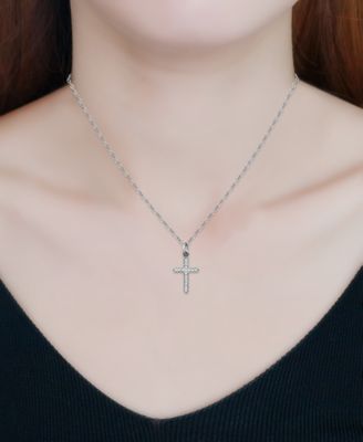 Cubic Zirconia Cross Pendant Necklace, 16" + 2" extender, Exclusively at Macy's