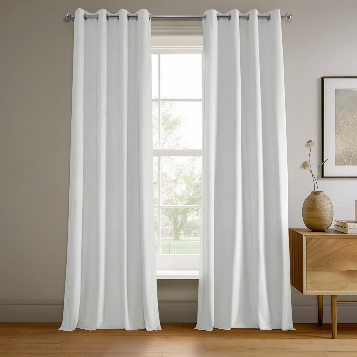 Half Price Drapes Primary White Grommet Signature Velvet Blackout Curtain In White