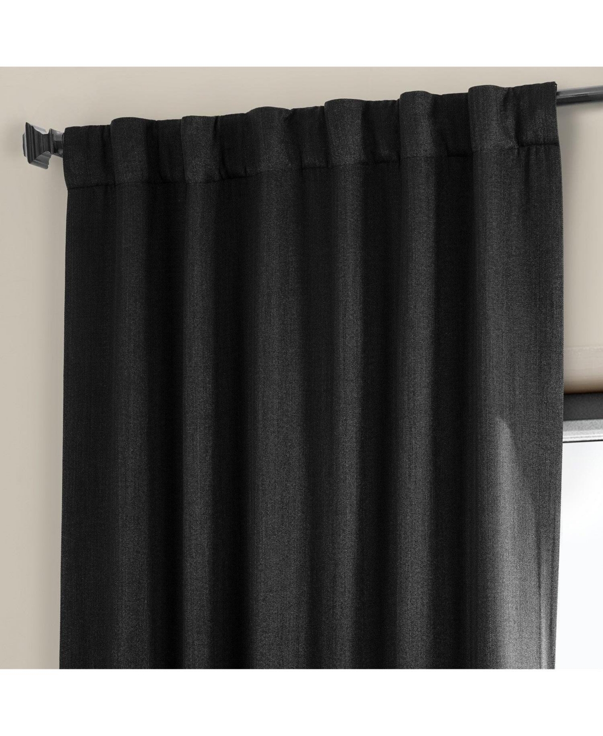 Half Price Drapes Essential Black Textured Faux Linen Room Darkening Curtain In Black