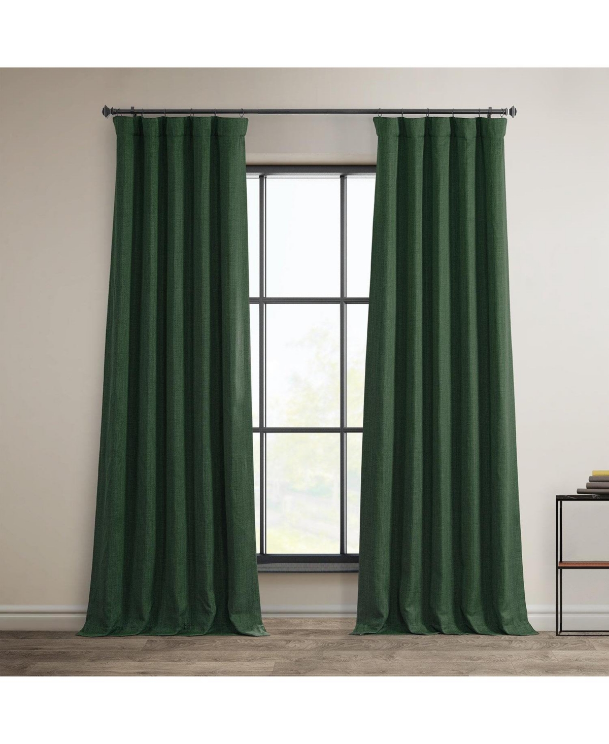 Half Price Drapes Key Green Textured Faux Linen Room Darkening Curtain In Green